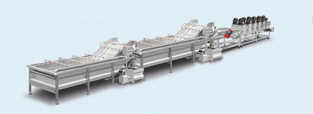 Packaging bag cleaning and air drying line